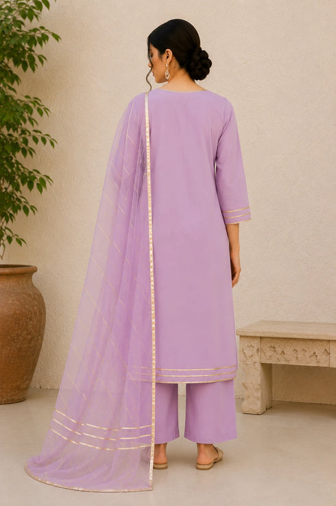 Lavender Cotton Salwar Suit - Side View | Samyak Fashion