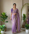 Lavender Fendy Satin Silk Party Wear Saree With Blouse - Front View | Samyak Fashion