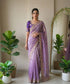 Lavender Fendy Satin Silk Party Wear Saree With Blouse - Front View | Samyak Fashion