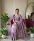 Lavender Fendy Satin Silk Party Wear Saree With Blouse - Side View | Samyak Fashion