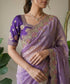 Lavender Fendy Satin Silk Party Wear Saree With Blouse - Close-up View | Samyak Fashion