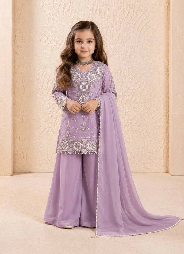 Lavender Heavy Fox Georgette Kid's Salwar Suit - Front View | Samyak Fashion