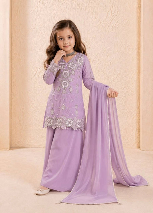 Lavender Heavy Fox Georgette Kid's Salwar Suit - Side View | Samyak Fashion
