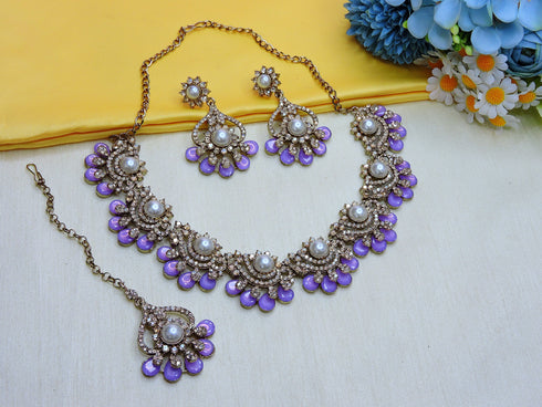 Lavender Necklace - Side View | Samyak Fashion