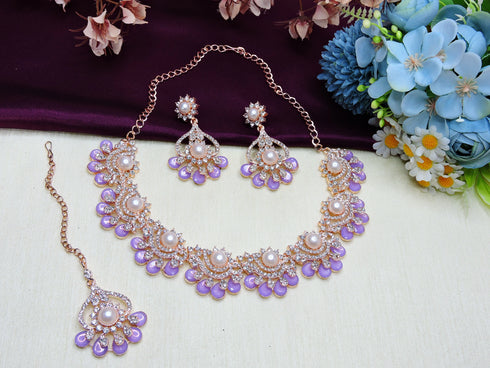 Lavender Necklace - Side View | Samyak Fashion