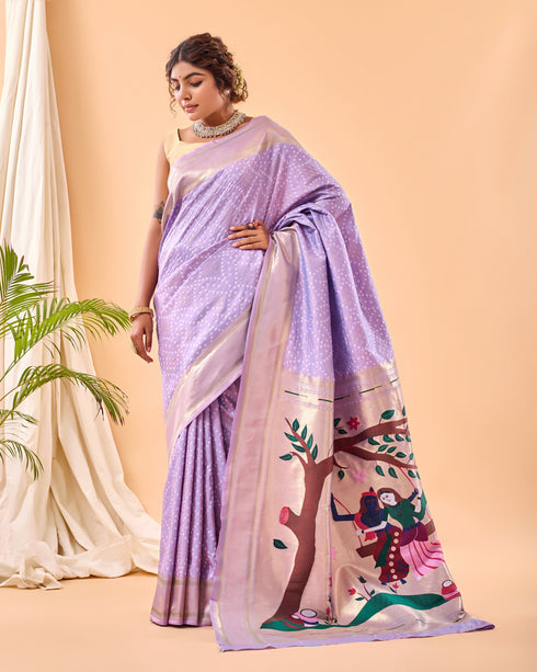 Lavender Pure Silk Party Wear Saree With Blouse - Back View | Samyak Fashion