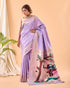 Lavender Pure Silk Party Wear Saree With Blouse - Back View | Samyak Fashion