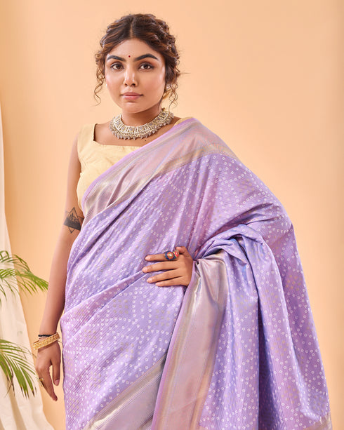 Lavender Pure Silk Party Wear Saree With Blouse - Side View | Samyak Fashion