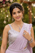 Lavender Real Premium Lycra Saree With Blouse - Back View | Samyak Fashion
