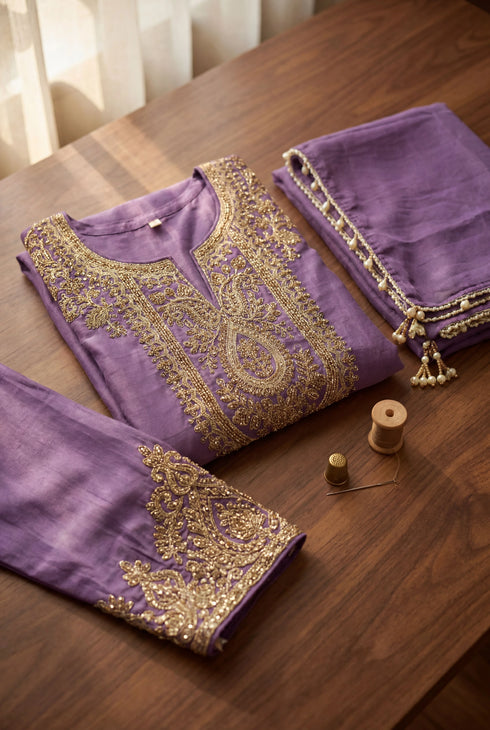 Lavender Simmer Tissue Salwar Suits - Detail View | Samyak Fashion