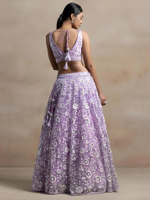 Lavender Soft Net Lehenga Choli - Back View | Samyak Fashion