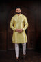 Lemon Art Silk Mens Kurta With Payjama - Front View | Samyak Fashion