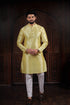 Lemon Art Silk Mens Kurta With Payjama - Front View | Samyak Fashion