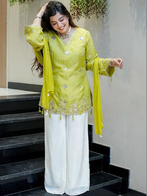 Lemon Silk Salwar Suits - Front View | Samyak Fashion