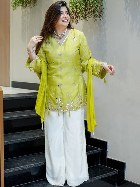 Lemon Silk Salwar Suits - Back View | Samyak Fashion