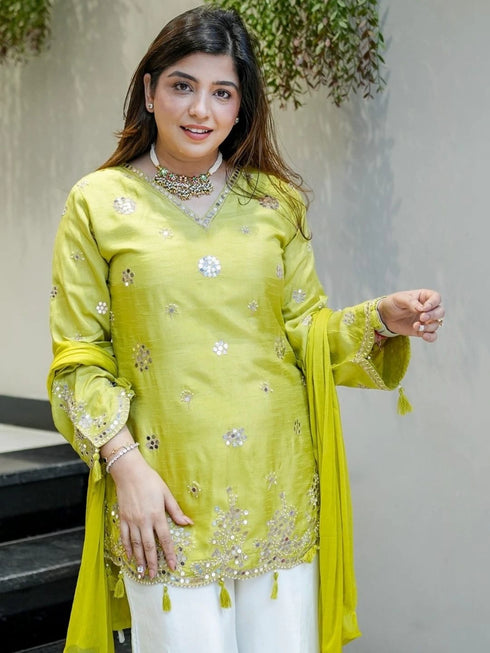 Lemon Silk Salwar Suits - Side View | Samyak Fashion