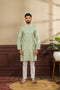 Light Green Art Silk Mens Kurta With Payjama - Front View | Samyak Fashion