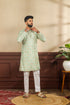 Light Green Art Silk Mens Kurta With Payjama - Close-up View | Samyak Fashion