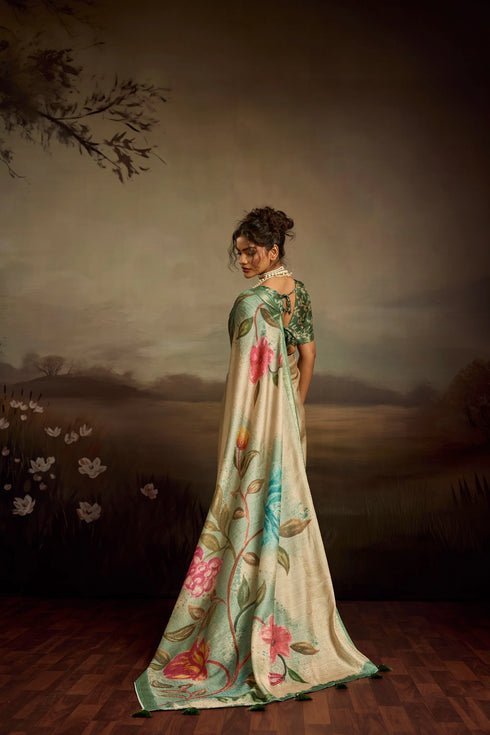 Light Green Jacquard Elegant Party Wear Saree Collection With Blouse - Detail View | Samyak Fashion