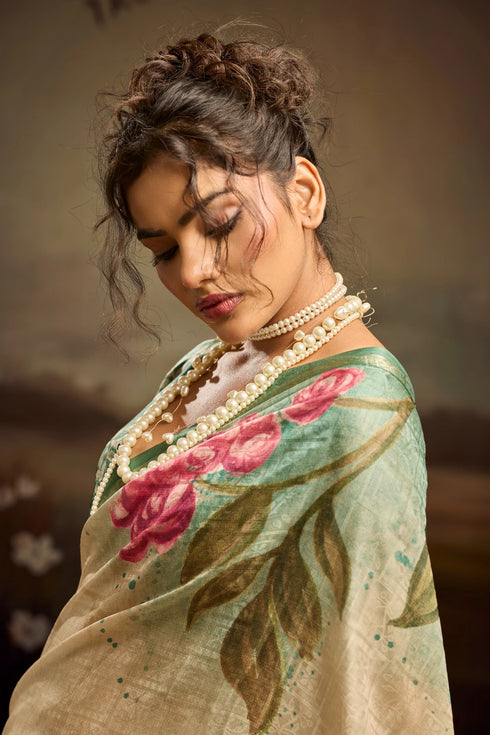 Light Green Jacquard Elegant Party Wear Saree Collection With Blouse - Full View | Samyak Fashion