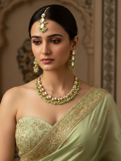 Light Green Necklace Set - Front View | Samyak Fashion