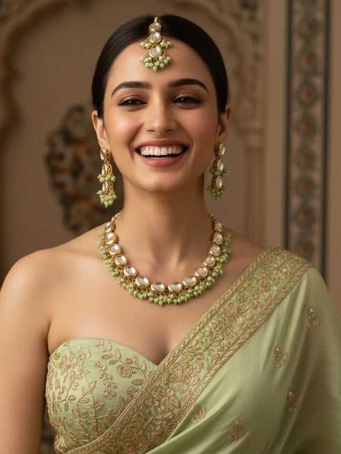 Light Green Necklace Set - Back View | Samyak Fashion