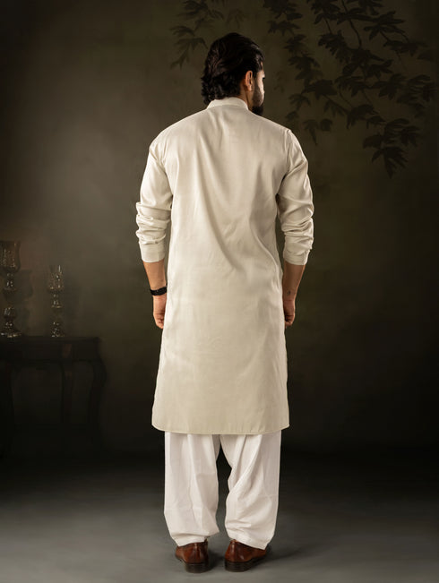 Light Green Rayon Mens Kurta With Payjama - Back View | Samyak Fashion