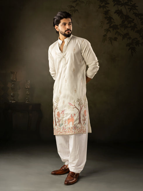 Light Green Rayon Mens Kurta With Payjama - Detail View | Samyak Fashion