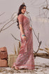 Light Pink Linen Cotton Party Wear Saree With Blouse - Side View | Samyak Fashion