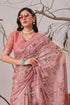 Light Pink Linen Cotton Party Wear Saree With Blouse - Full View | Samyak Fashion
