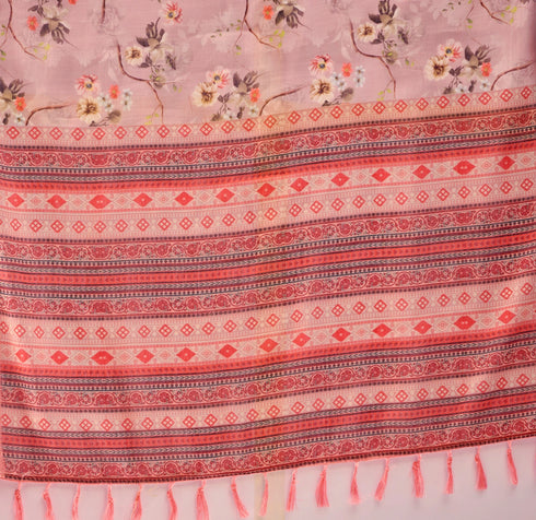 Light Pink Linen Cotton Party Wear Saree With Blouse - Front View | Samyak Fashion