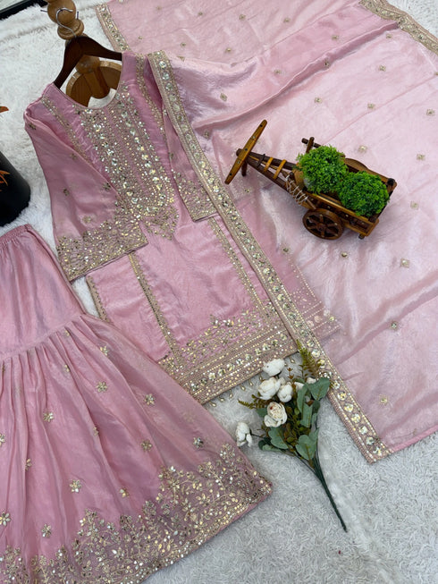 Light Pink Pure Fendy Silk Elegant Salwar Suit - Detail View | Samyak Fashion