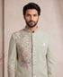 Light Pista Pure Lachka Mens Men's Jodhpuri - Close-up View | Samyak Fashion