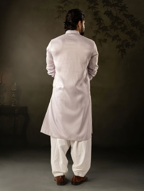 Light Purple Rayon Mens Kurta With Payjama - Back View | Samyak Fashion