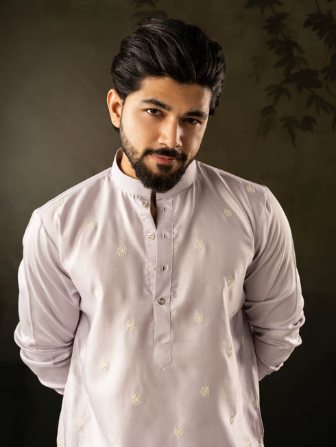 Light Purple Rayon Mens Kurta With Payjama - Side View | Samyak Fashion