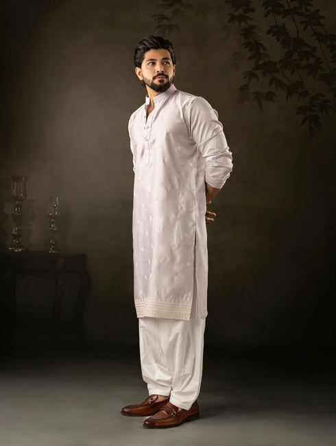 Light Purple Rayon Mens Kurta With Payjama - Detail View | Samyak Fashion