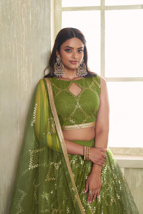 Mahendi Butterfly Net Lahenga Choli - Side View | Samyak Fashion