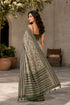Mahendi Chanderi Linen Saree With Blouse - Back View | Samyak Fashion