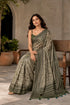 Mahendi Chanderi Linen Saree With Blouse - Close-up View | Samyak Fashion