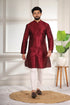 Maroon Art Silk Mens Kurta With Payjama - Front View | Samyak Fashion