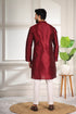 Maroon Art Silk Mens Kurta With Payjama - Back View | Samyak Fashion