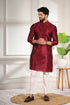 Maroon Art Silk Mens Kurta With Payjama - Detail View | Samyak Fashion