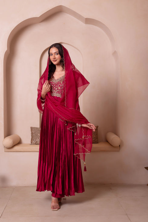 Maroon Chinon Salwar Suit - Back View | Samyak Fashion