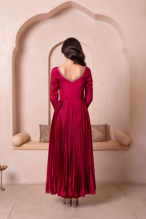 Maroon Chinon Salwar Suit - Detail View | Samyak Fashion