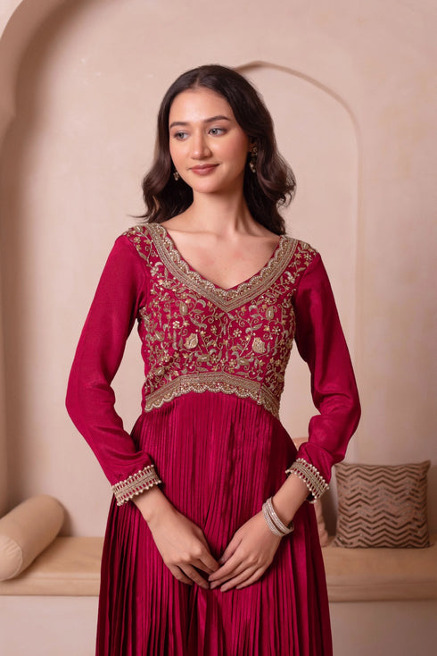 Maroon Chinon Salwar Suit - Close-up View | Samyak Fashion