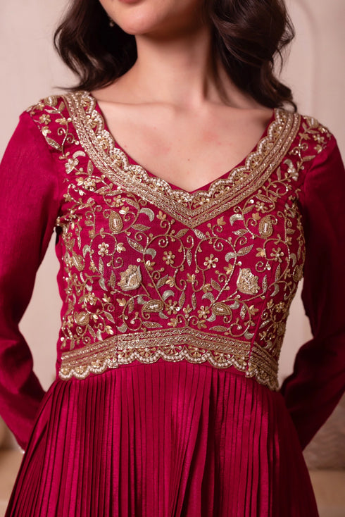 Maroon Chinon Salwar Suit - Full View | Samyak Fashion