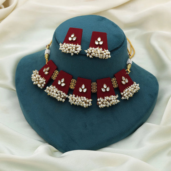 Maroon Choker Set-imitation - Front View | Samyak Fashion