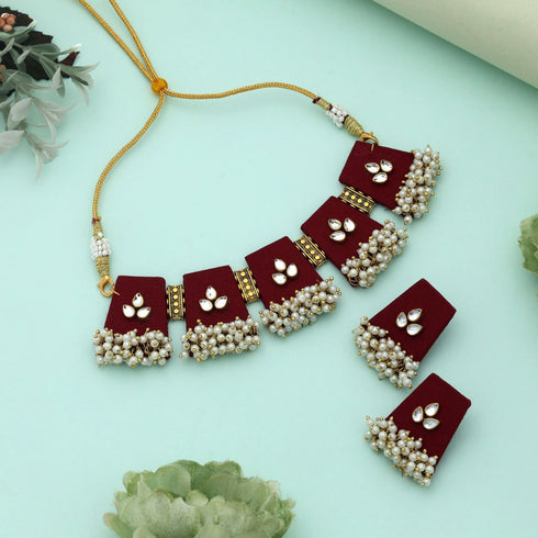 Maroon Choker Set-imitation - Back View | Samyak Fashion