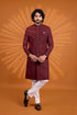 Maroon Computer Thread Work On Georgette Mens Premium Men's Sherwani - Front View | Samyak Fashion