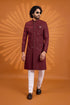 Maroon Computer Thread Work On Georgette Mens Premium Men's Sherwani - Back View | Samyak Fashion